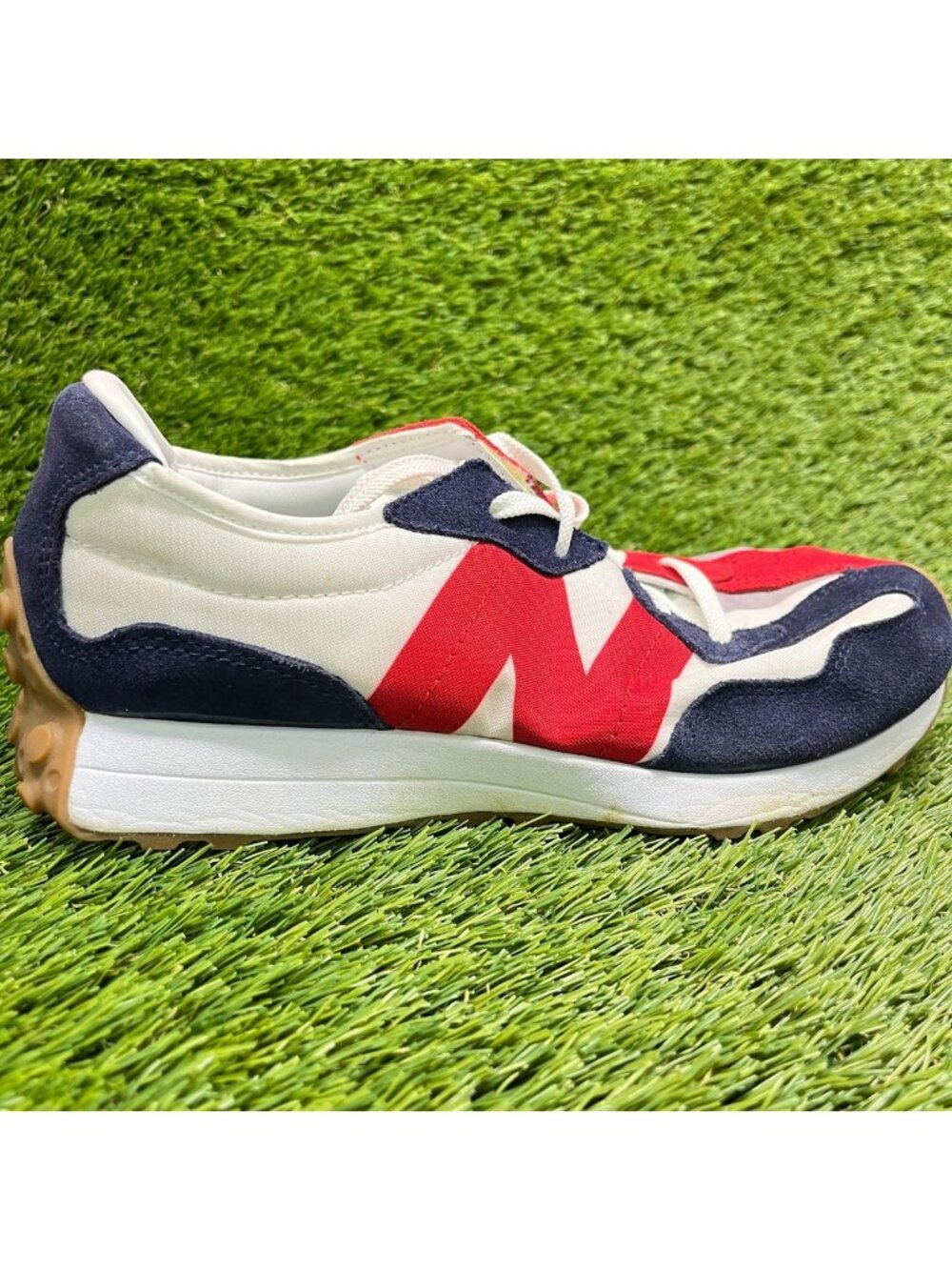 New Balance 327 GS Boys Size 7Y Navy Red White Athletic Running Shoes Sneakers